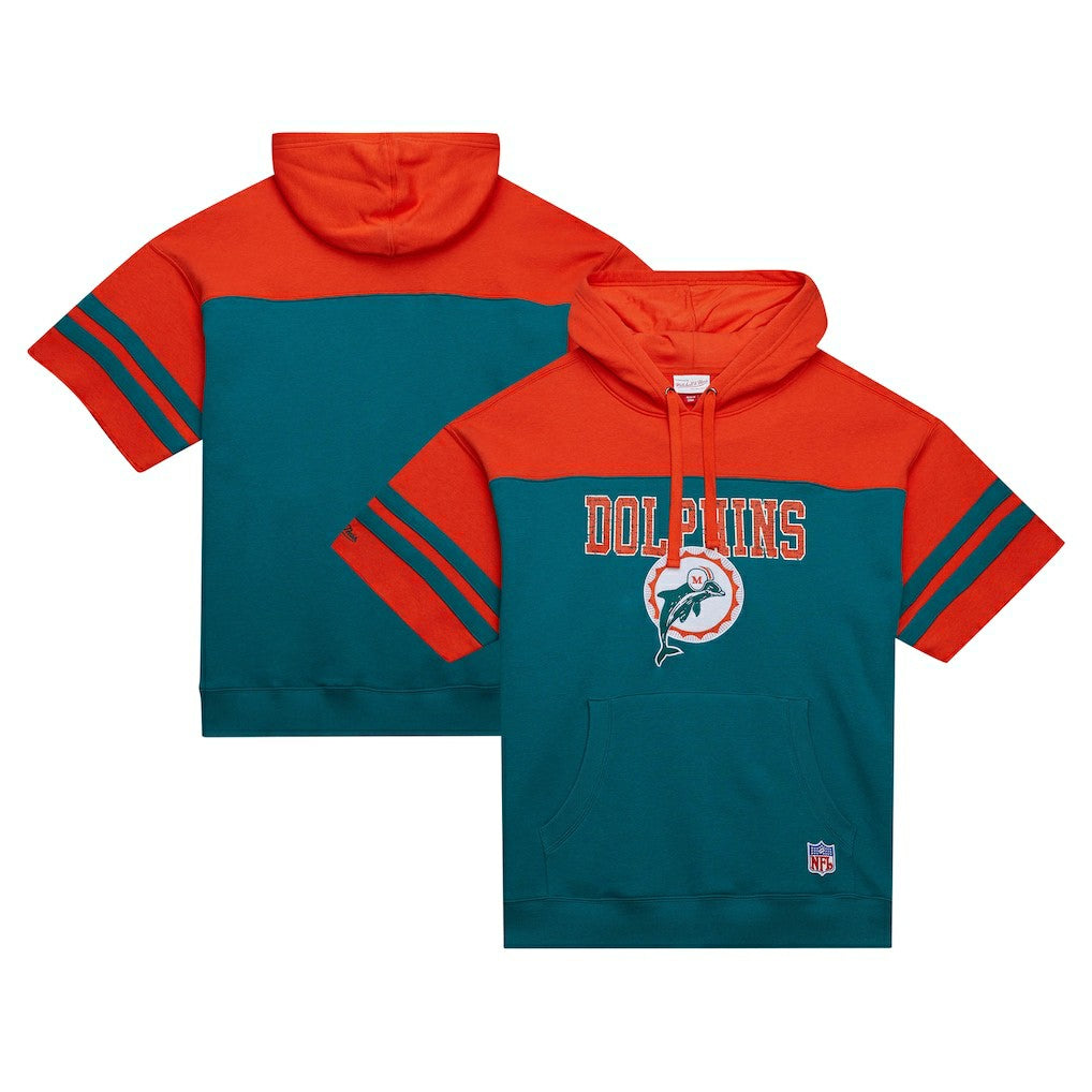Miami Dolphins Off Field Vintage Logo Short Sleeve Pullover Hoodie Aqua - Mitchell & Ness