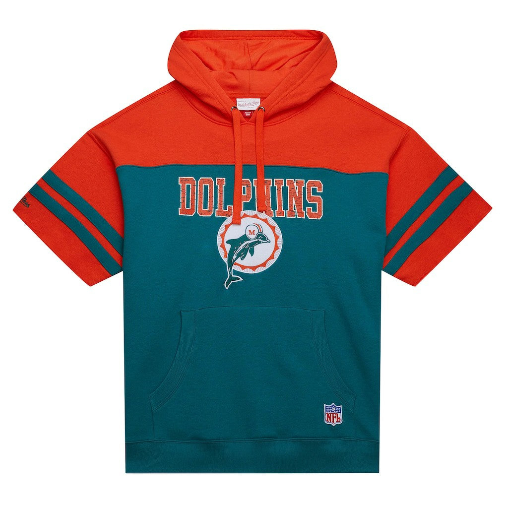 Miami Dolphins Off Field Vintage Logo Short Sleeve Pullover Hoodie Aqua - Mitchell & Ness