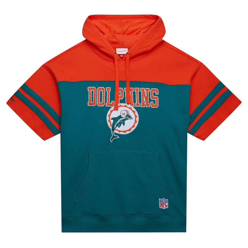 Miami Dolphins Off Field Vintage Logo Short Sleeve Pullover Hoodie Aqua - Mitchell & Ness