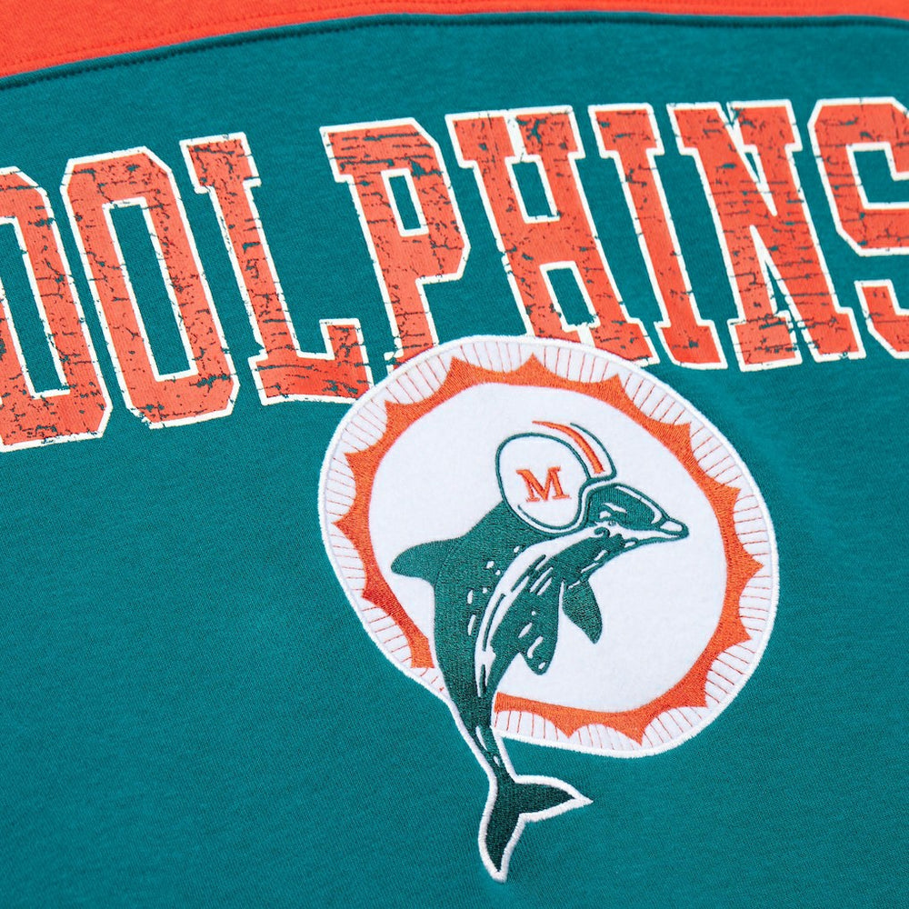 Miami Dolphins Off Field Vintage Logo Short Sleeve Pullover Hoodie Aqua - Mitchell & Ness