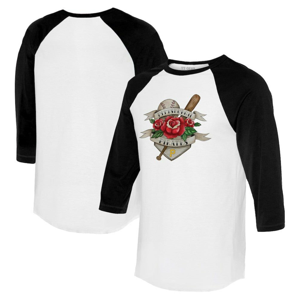 Pittsburgh Pirates Tiny Turnip Unisex American Traditional Rose 3/4-Sleeve Raglan T-Shirt Clearance