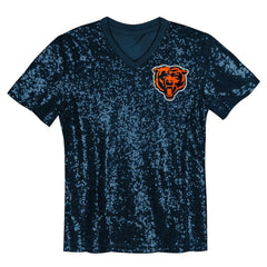 Chicago Bears Girls Youth Wordmark Sequin V-Neck Top Navy - NFL