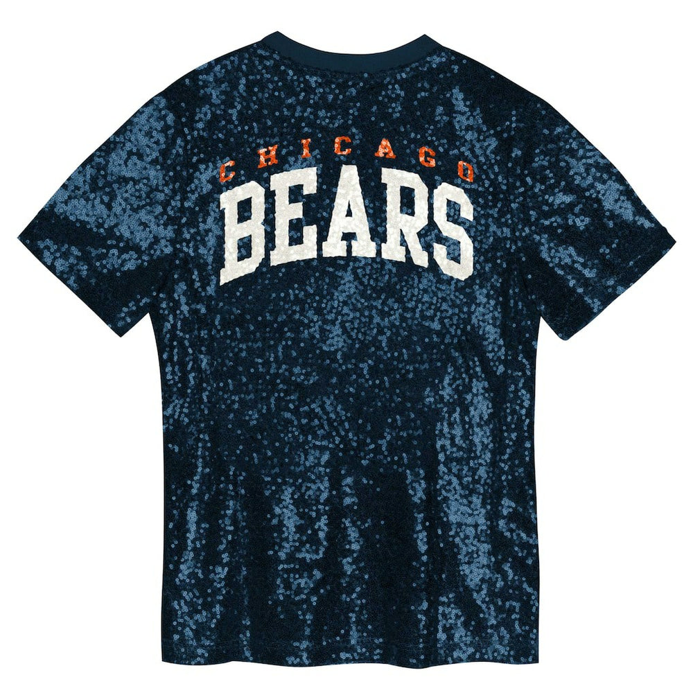 Chicago Bears Girls Youth Wordmark Sequin V-Neck Top Navy - NFL