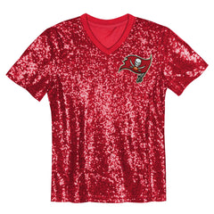 Tampa Bay Buccaneers Girls Youth Wordmark Sequin V-Neck Top Red - NFL