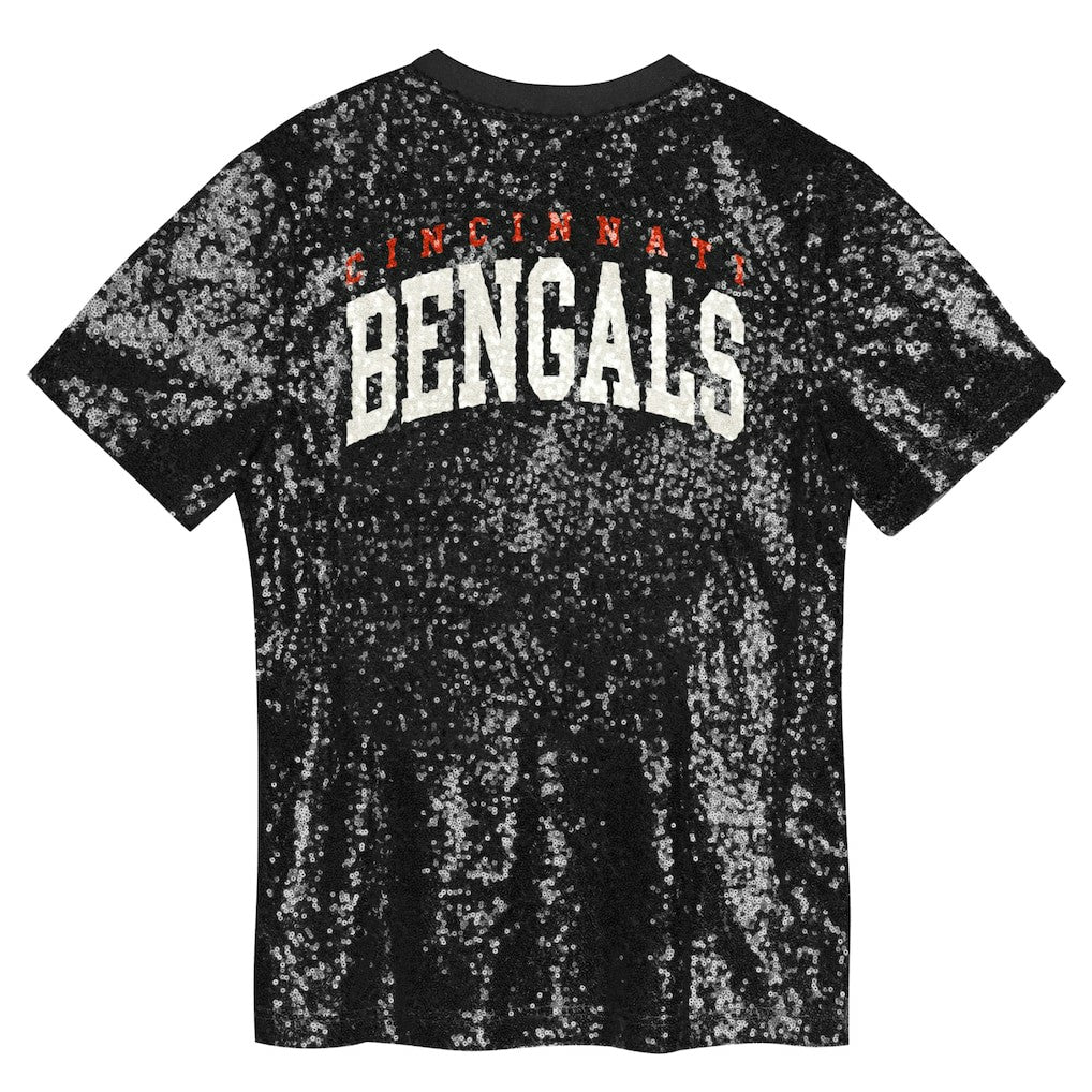 Cincinnati Bengals Girls Youth Wordmark Sequin V-Neck Top Black - NFL