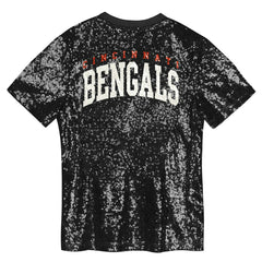 Cincinnati Bengals Girls Youth Wordmark Sequin V-Neck Top Black - NFL