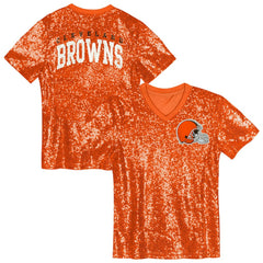 Cleveland Browns Girls Youth Wordmark Sequin V-Neck Top Orange - NFL