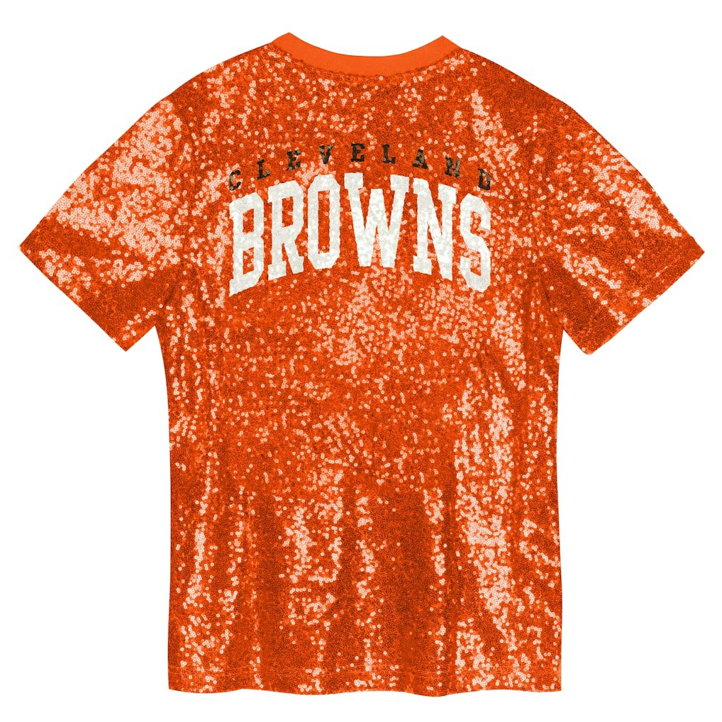 Cleveland Browns Girls Youth Wordmark Sequin V-Neck Top Orange - NFL