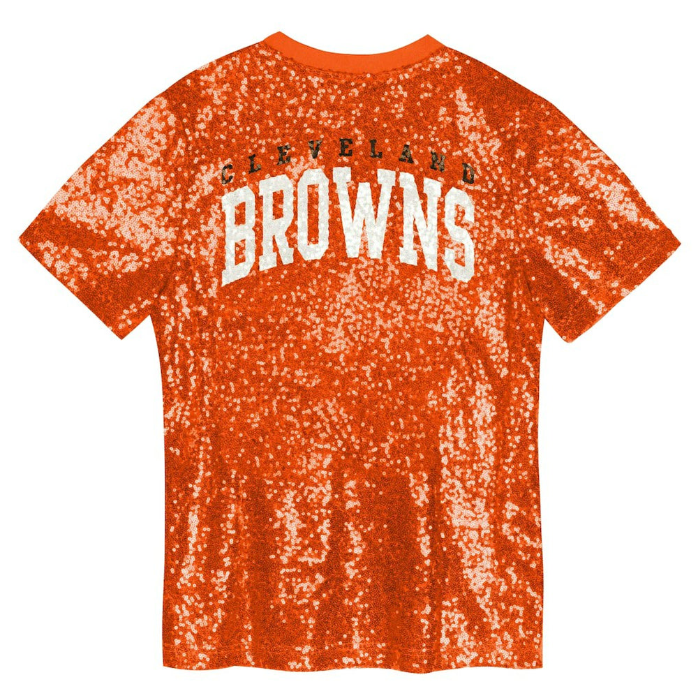 Cleveland Browns Girls Youth Wordmark Sequin V-Neck Top Orange - NFL