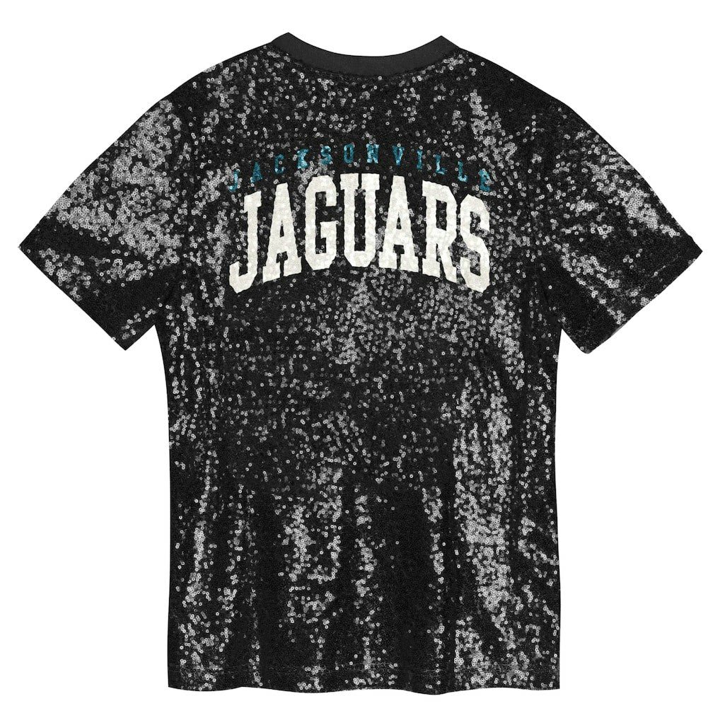 Jacksonville Jaguars Girls Youth Wordmark Sequin V-Neck Top Black - NFL