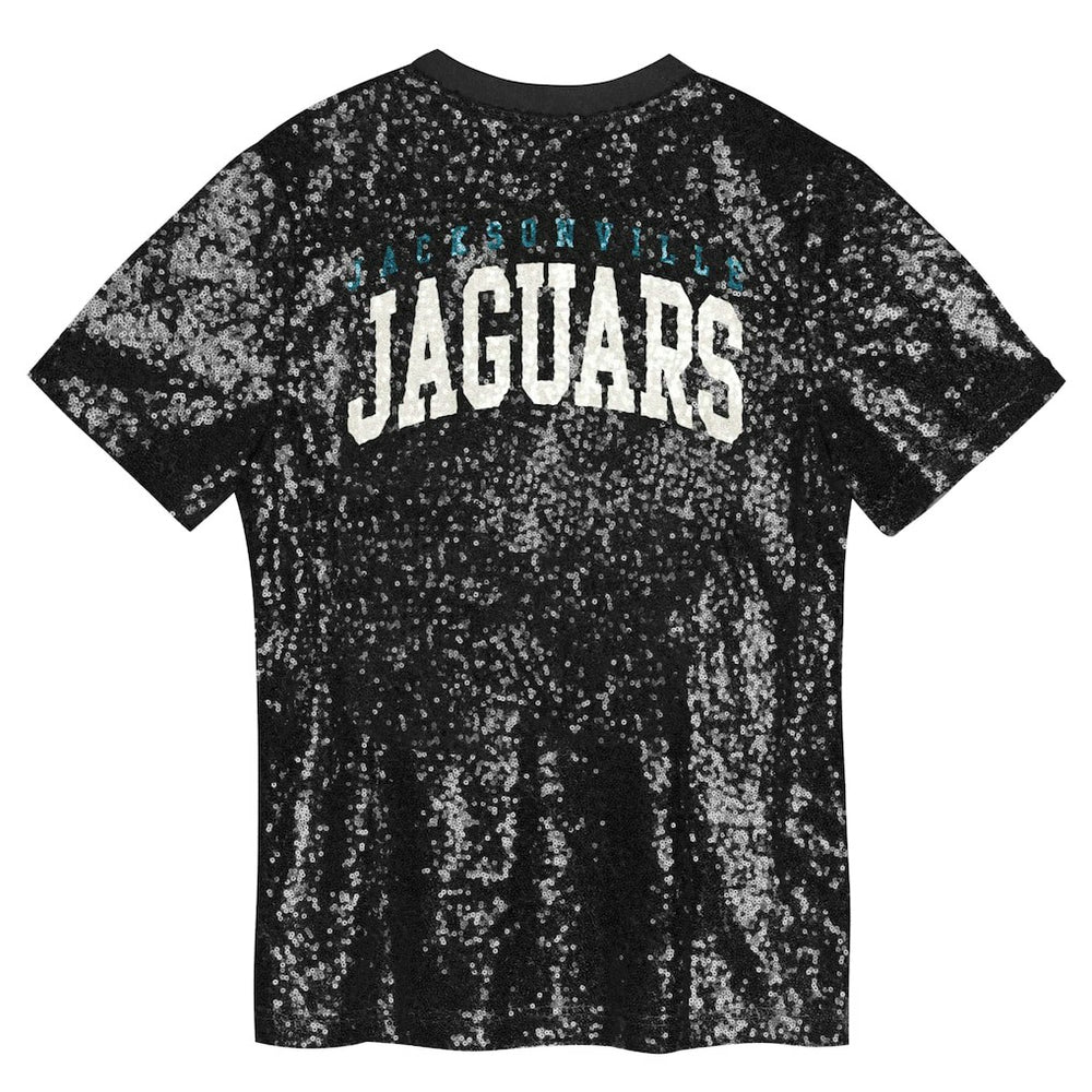 Jacksonville Jaguars Girls Youth Wordmark Sequin V-Neck Top Black - NFL