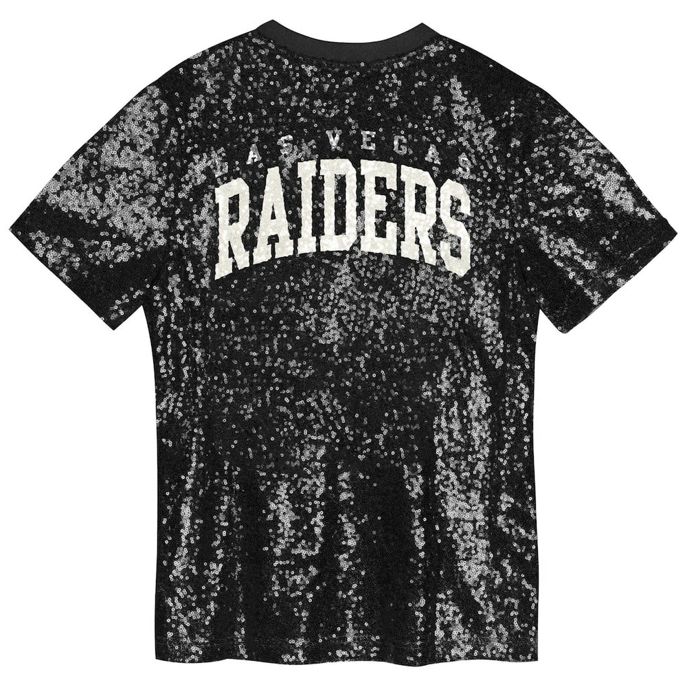 Las Vegas Raiders Girls Youth Wordmark Sequin V-Neck Top Black - NFL