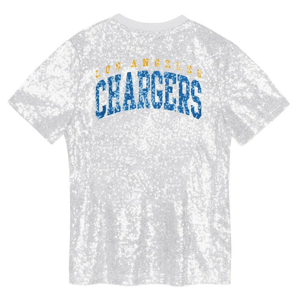 Los Angeles Chargers Girls Youth Wordmark Sequin V-Neck Top White - NFL