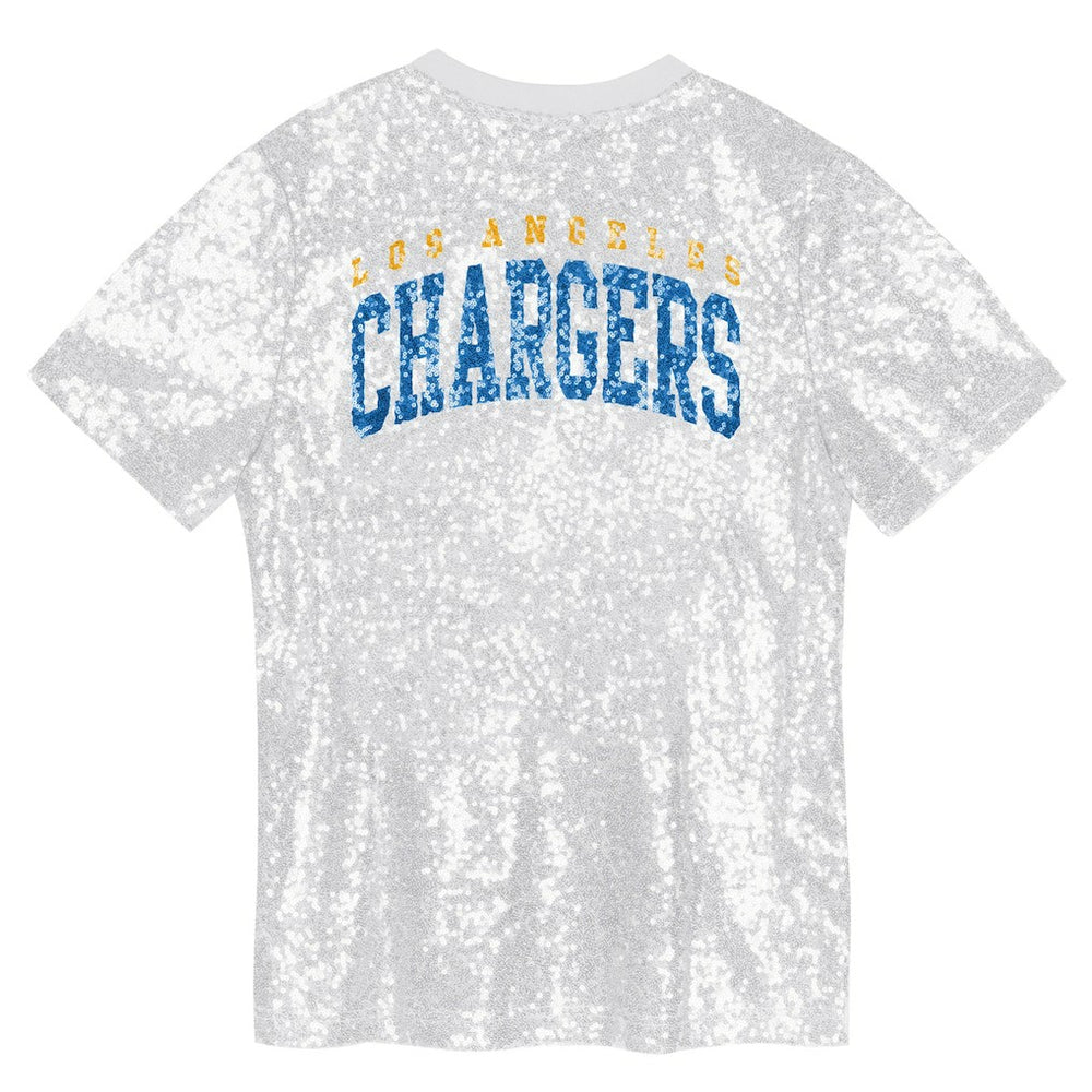 Los Angeles Chargers Girls Youth Wordmark Sequin V-Neck Top White - NFL