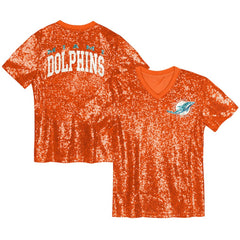 Miami Dolphins Girls Youth Wordmark Sequin V-Neck Top Orange - NFL
