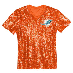 Miami Dolphins Girls Youth Wordmark Sequin V-Neck Top Orange - NFL