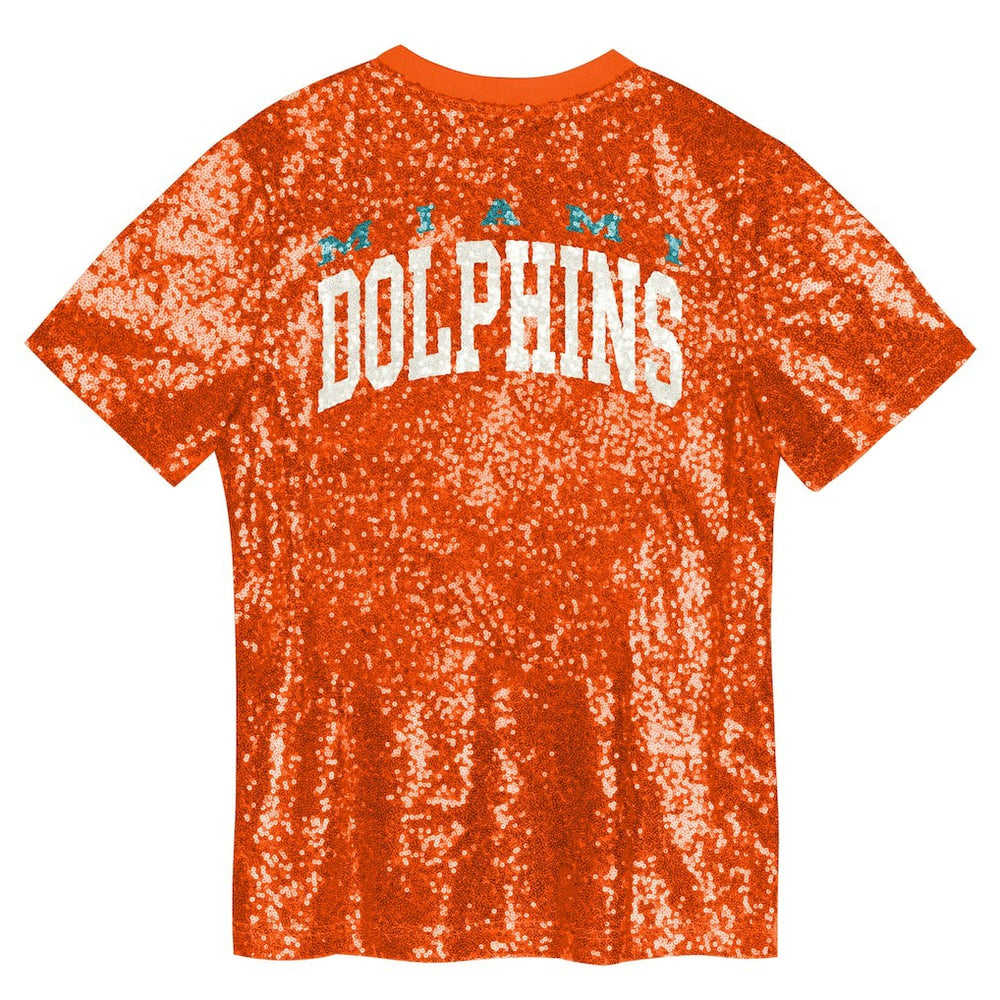 Miami Dolphins Girls Youth Wordmark Sequin V-Neck Top Orange - NFL