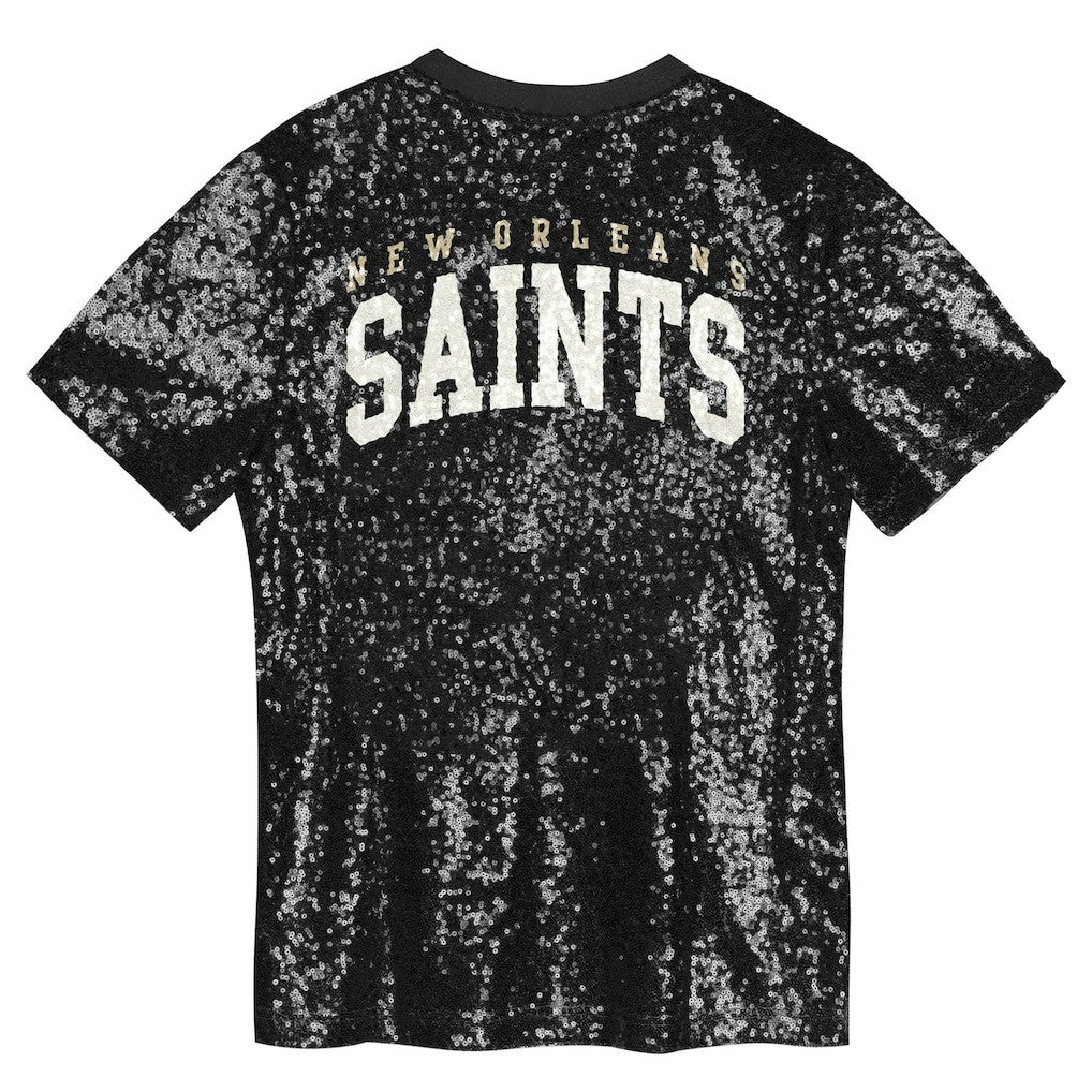 New Orleans Saints Girls Youth Wordmark Sequin V-Neck Top Black - NFL