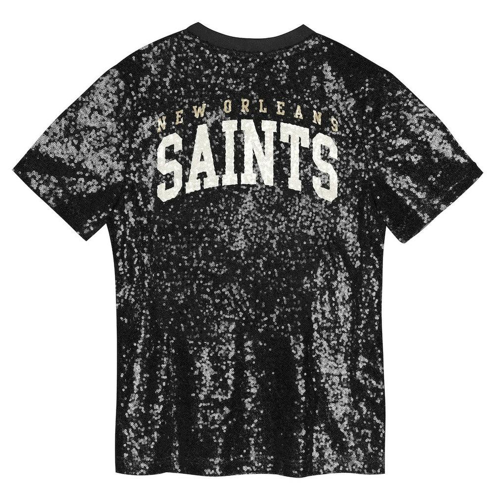 New Orleans Saints Girls Youth Wordmark Sequin V-Neck Top Black - NFL