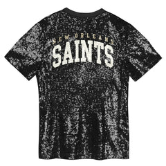 New Orleans Saints Girls Youth Wordmark Sequin V-Neck Top Black - NFL