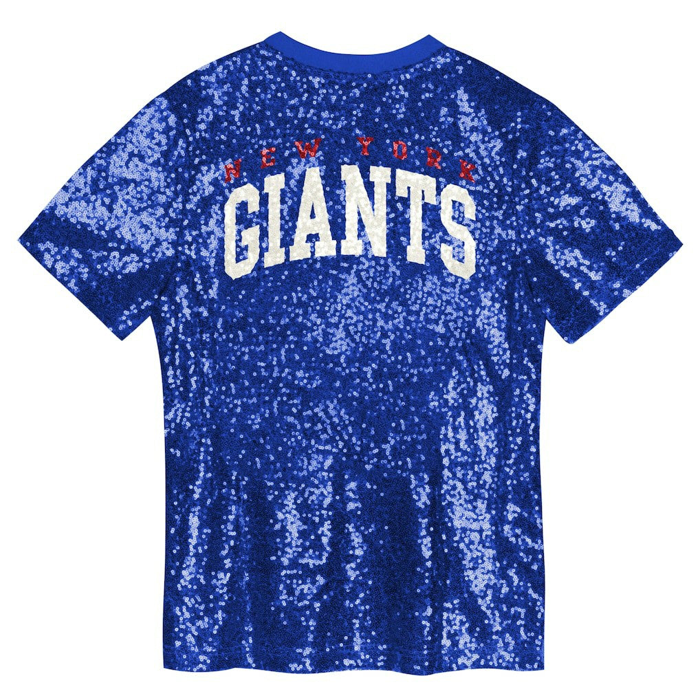 New York Giants Girls Youth Wordmark Sequin V-Neck Top Royal - NFL