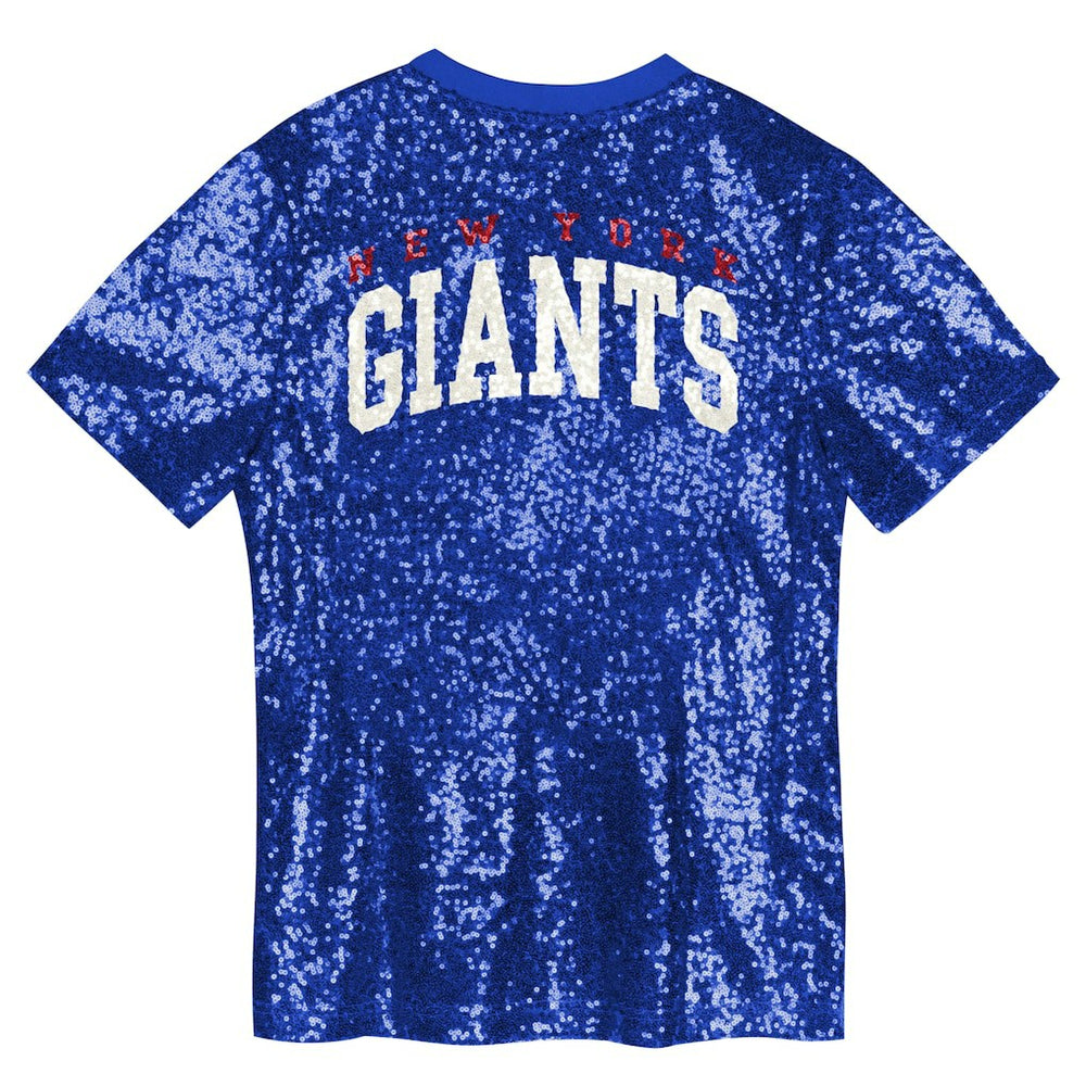 New York Giants Girls Youth Wordmark Sequin V-Neck Top Royal - NFL