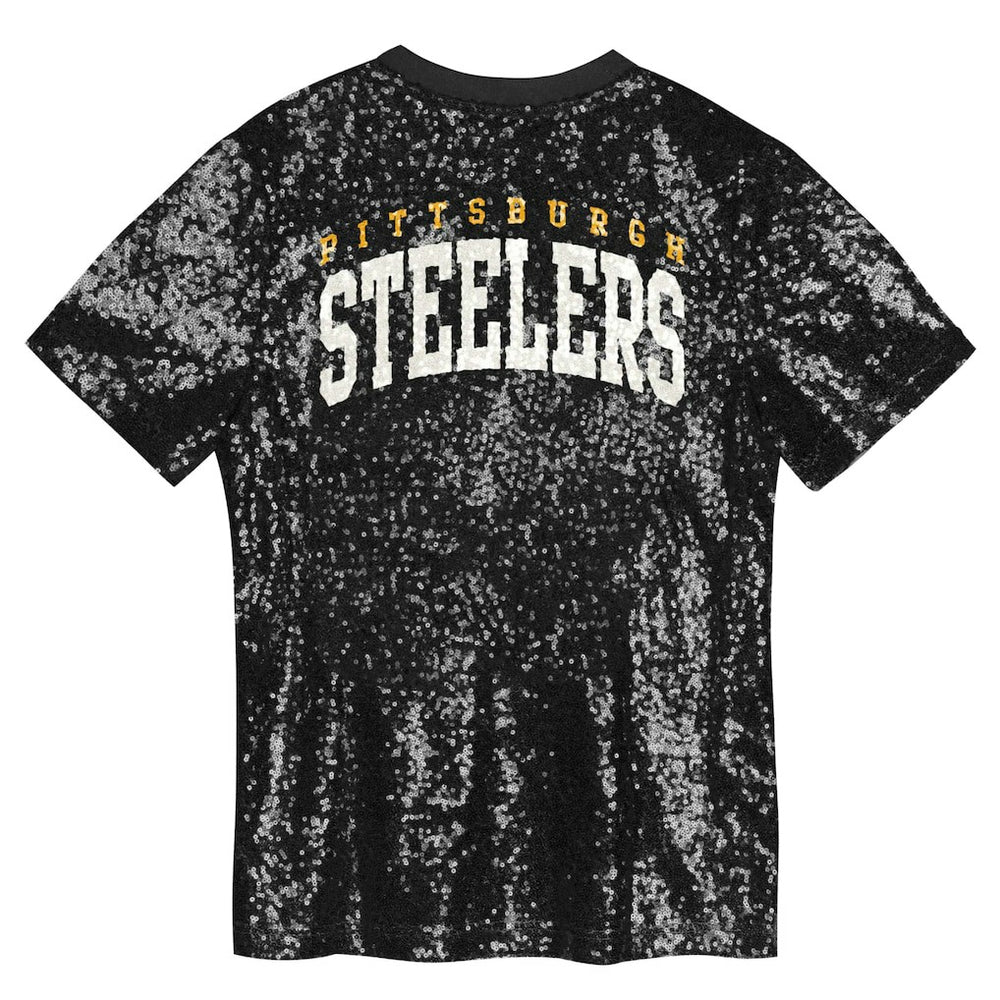 Pittsburgh Steelers Girls Youth Wordmark Sequin V-Neck Top Black - NFL