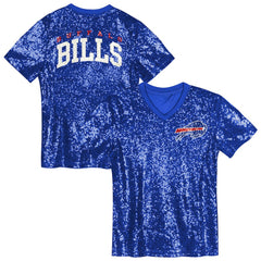 Buffalo Bills Girls Youth Wordmark Sequin V-Neck Top Royal - NFL