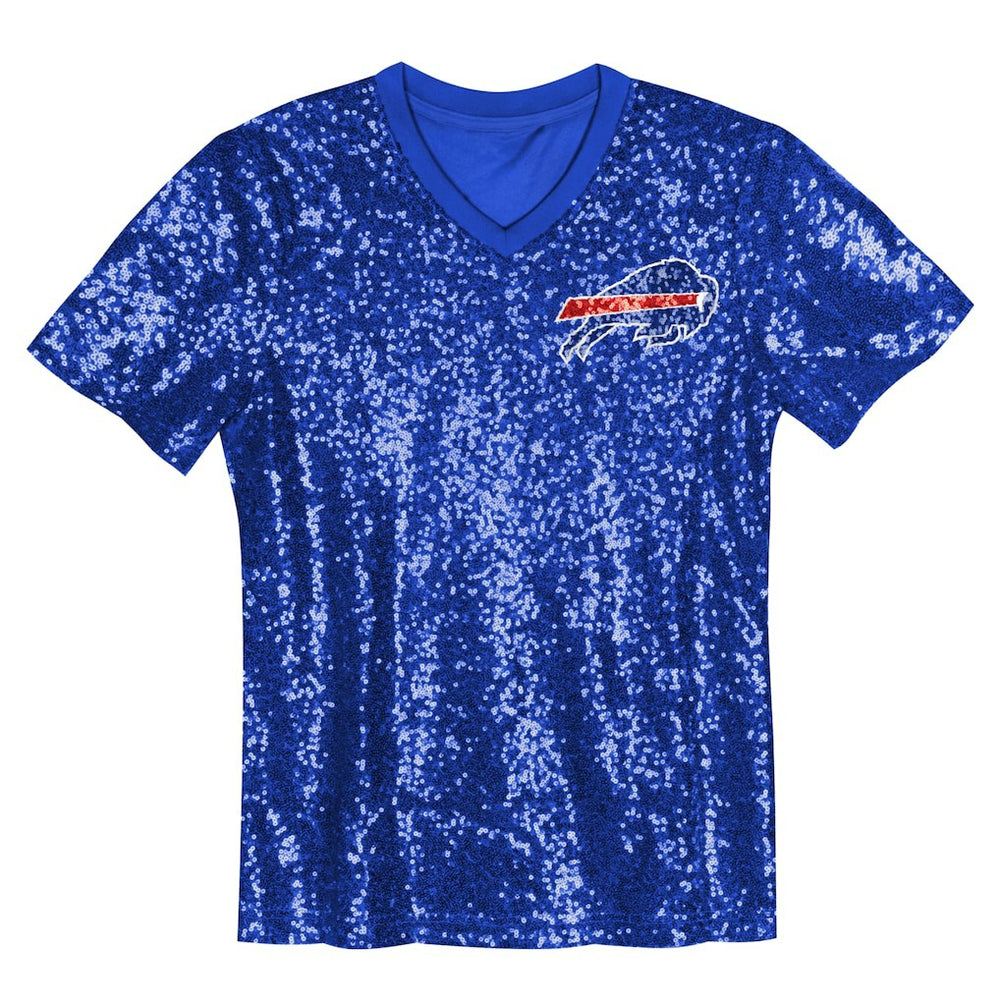 Buffalo Bills Girls Youth Wordmark Sequin V-Neck Top Royal - NFL