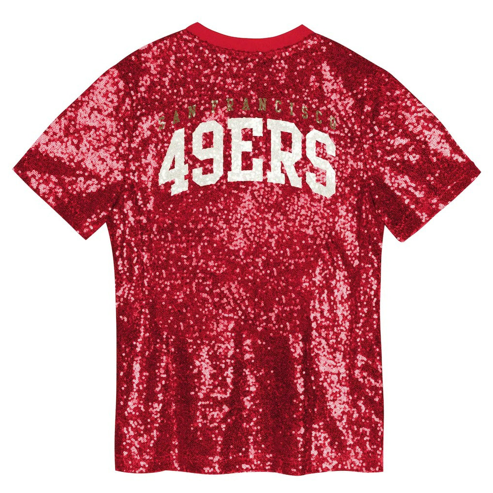 San Francisco 49ers Girls Youth Wordmark Sequin V-Neck Top Scarlet - NFL