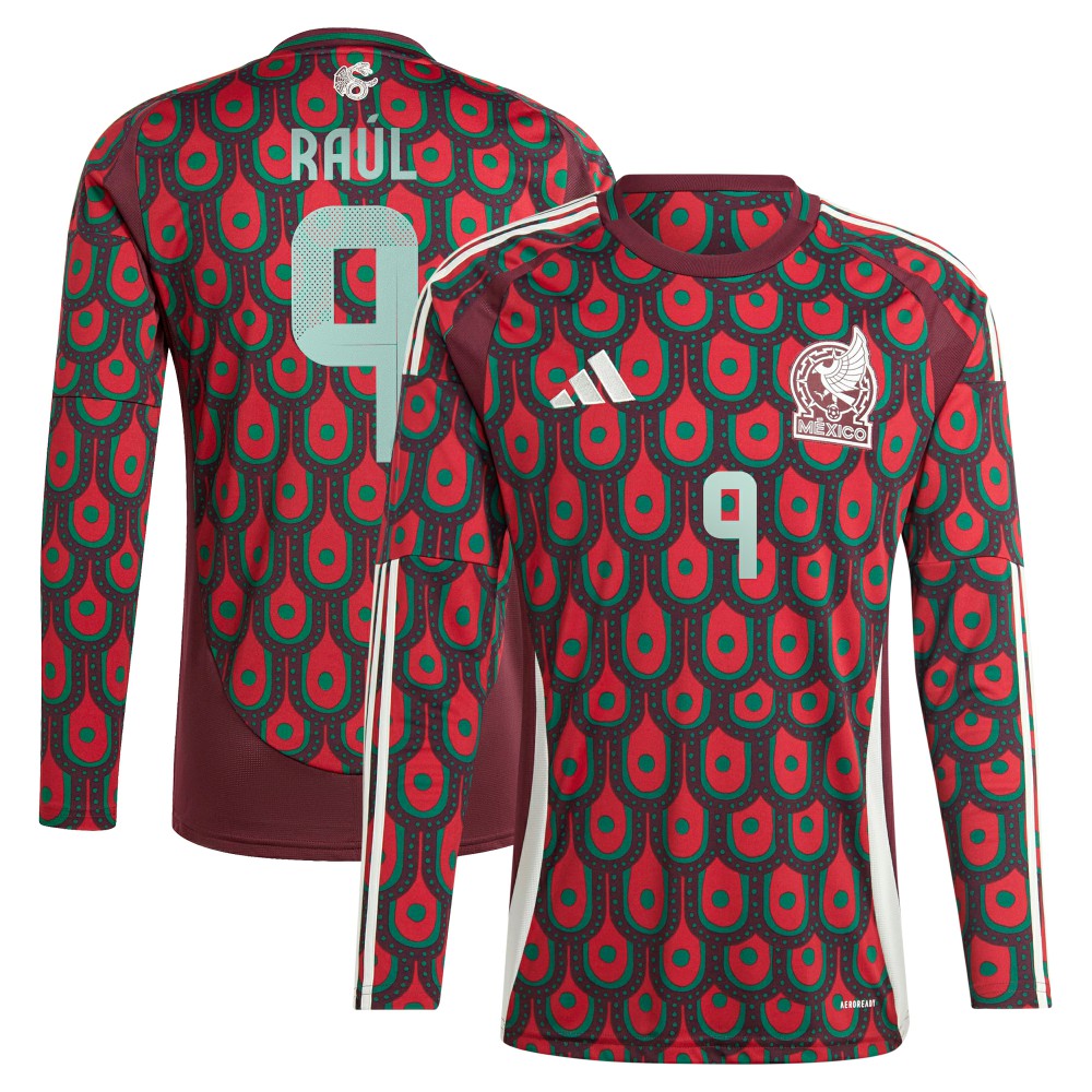 Adidas Raul Jimenez Mexico National Team 2024 Home Replica Player Long Sleeve Jerseys - Burgundy