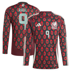 Adidas Raul Jimenez Mexico National Team 2024 Home Replica Player Long Sleeve Jerseys - Burgundy