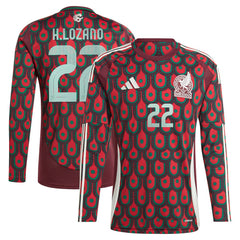 Adidas Hirving Lozano Mexico National Team 2024 Home Replica Player Long Sleeve Jerseys - Burgundy