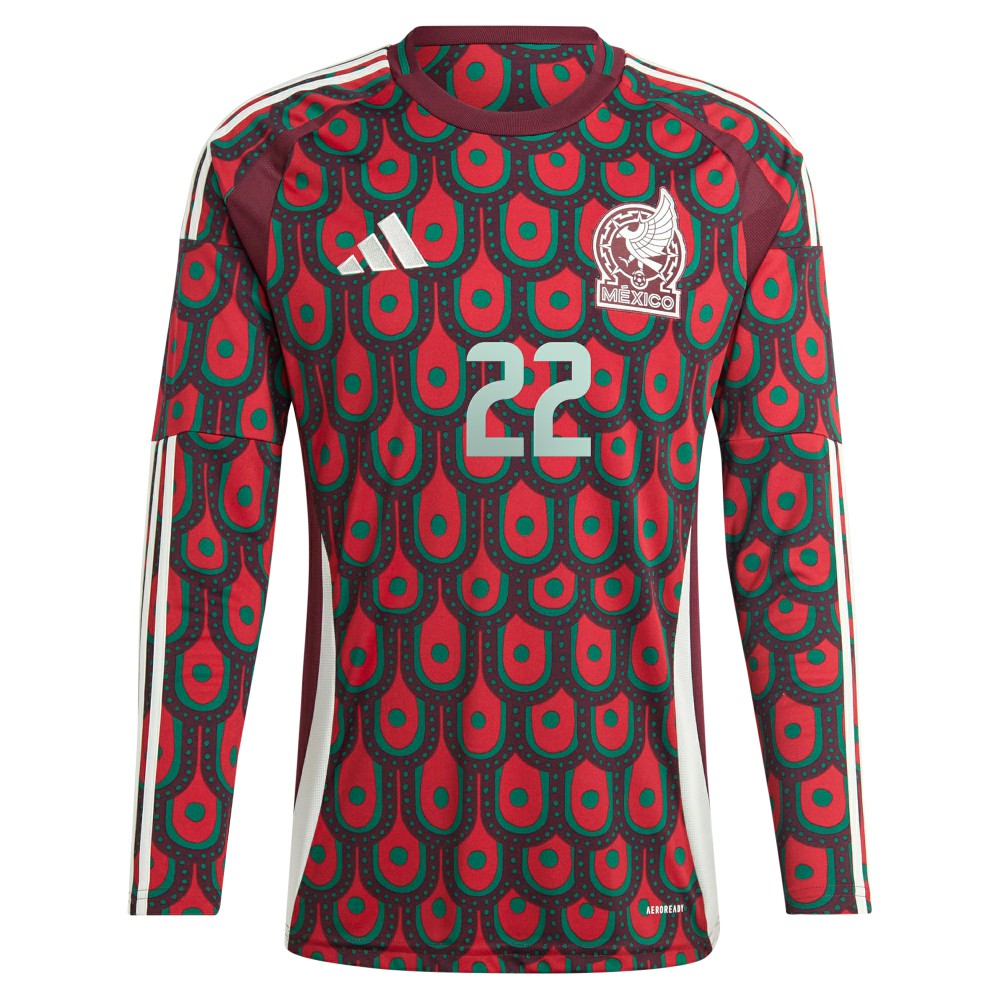 Adidas Hirving Lozano Mexico National Team 2024 Home Replica Player Long Sleeve Jerseys - Burgundy