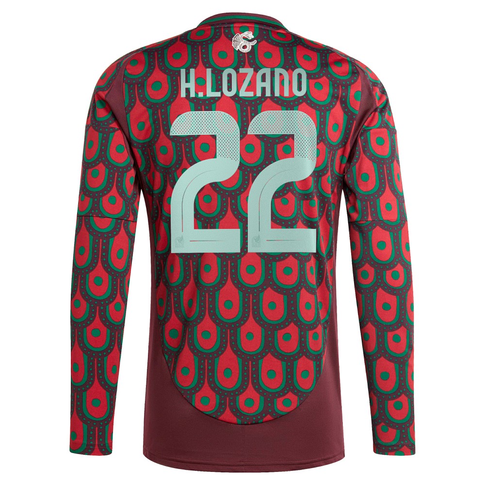 Adidas Hirving Lozano Mexico National Team 2024 Home Replica Player Long Sleeve Jerseys - Burgundy