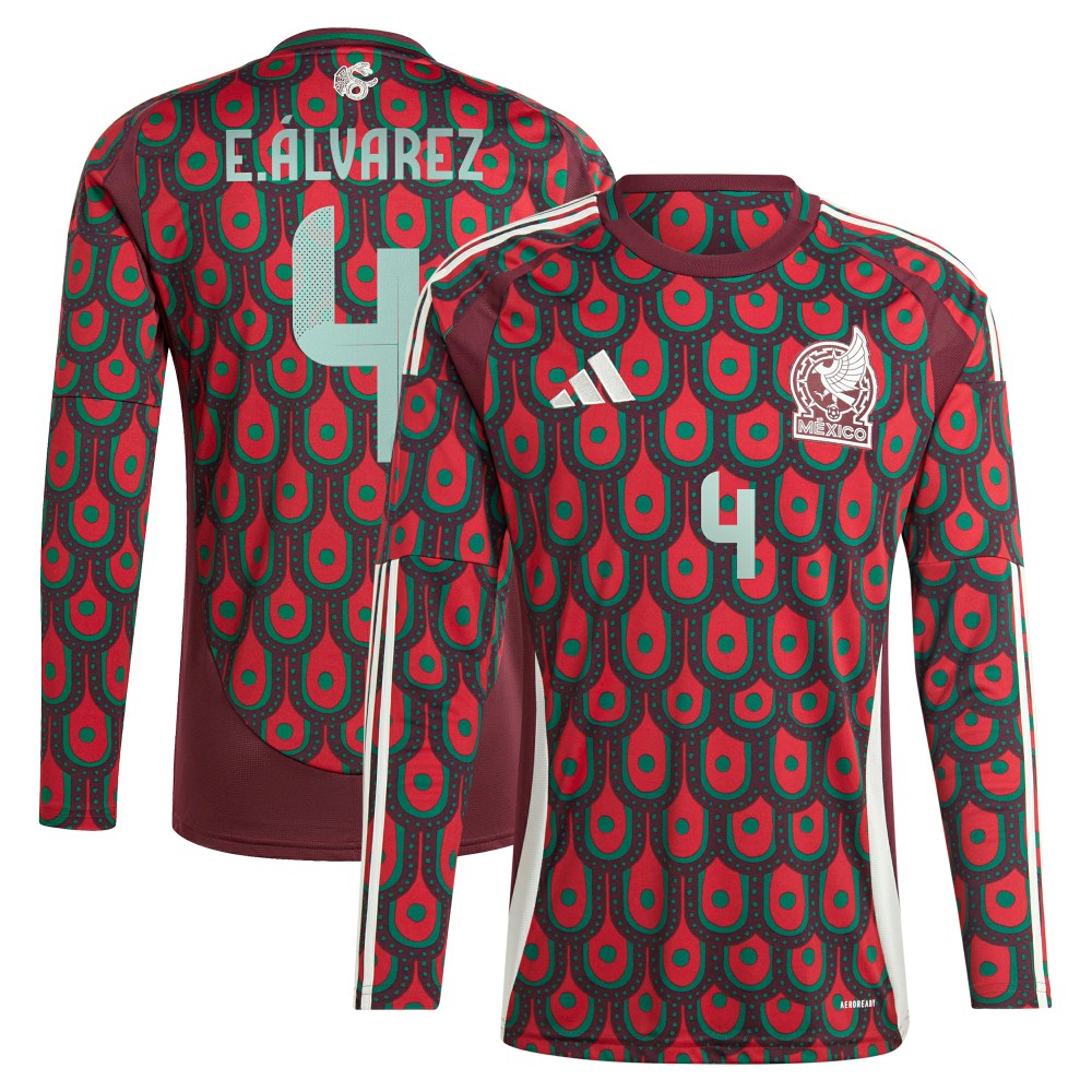 Adidas Edson Alvarez Mexico National Team 2024 Home Replica Player Long Sleeve Jerseys - Burgundy