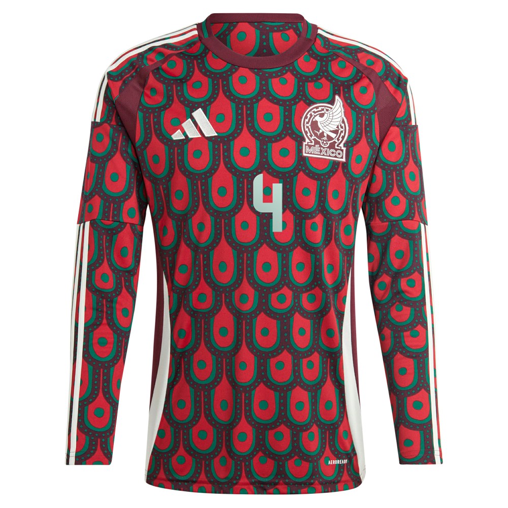 Adidas Edson Alvarez Mexico National Team 2024 Home Replica Player Long Sleeve Jerseys - Burgundy