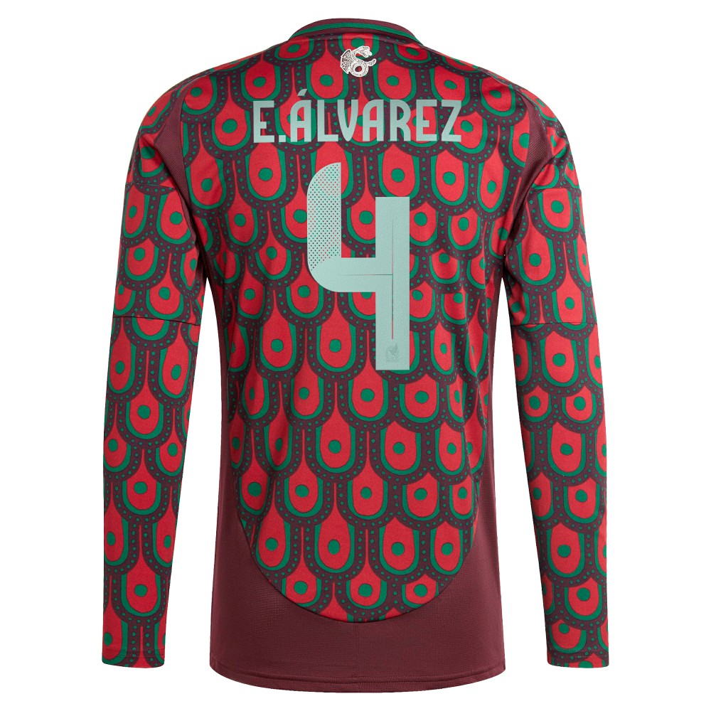 Adidas Edson Alvarez Mexico National Team 2024 Home Replica Player Long Sleeve Jerseys - Burgundy