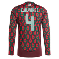 Adidas Edson Alvarez Mexico National Team 2024 Home Replica Player Long Sleeve Jerseys - Burgundy