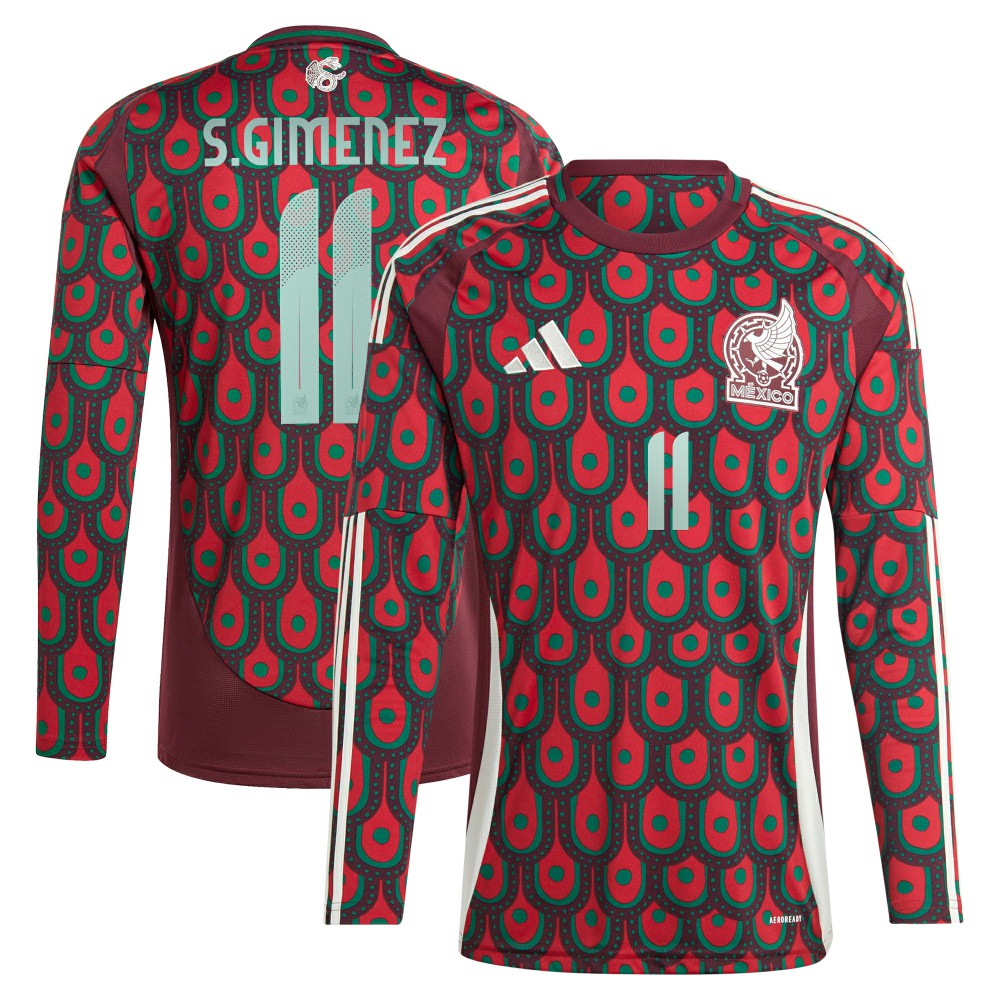 Adidas Santiago Giménez Mexico National Team 2024 Home Replica Player Long Sleeve Jerseys - Burgundy