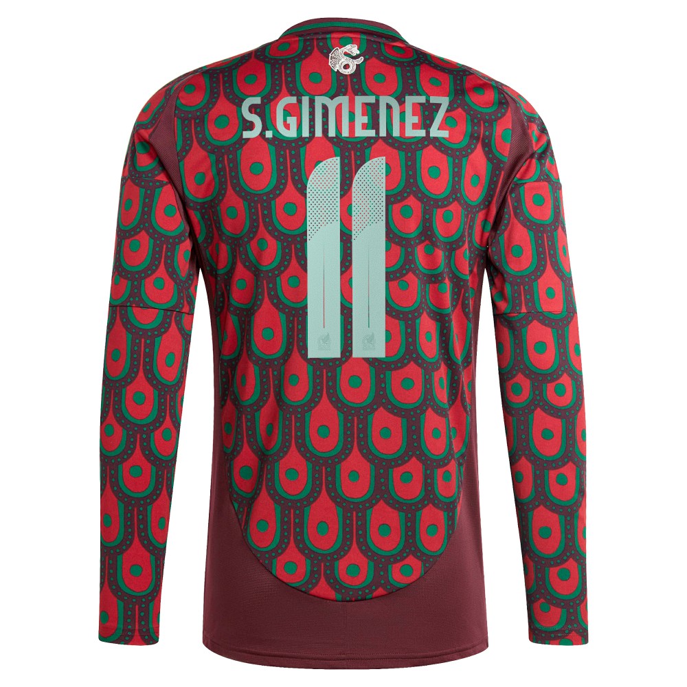 Adidas Santiago Giménez Mexico National Team 2024 Home Replica Player Long Sleeve Jerseys - Burgundy