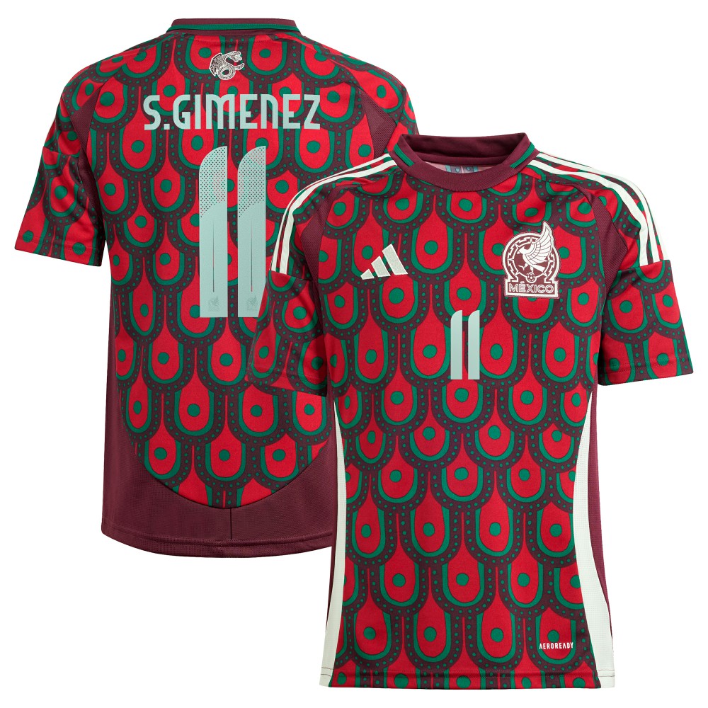 Adidas Santiago Giménez Mexico National Team Youth 2024 Home Replica Player Jerseys - Burgundy