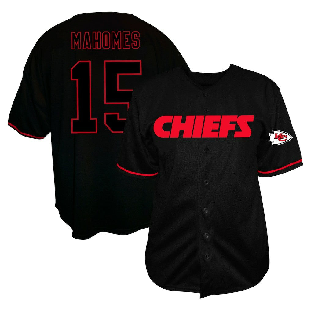 Patrick Mahomes Kansas City Chiefs Big & Tall Baseball Button-Up Shirt Black - Fanatics