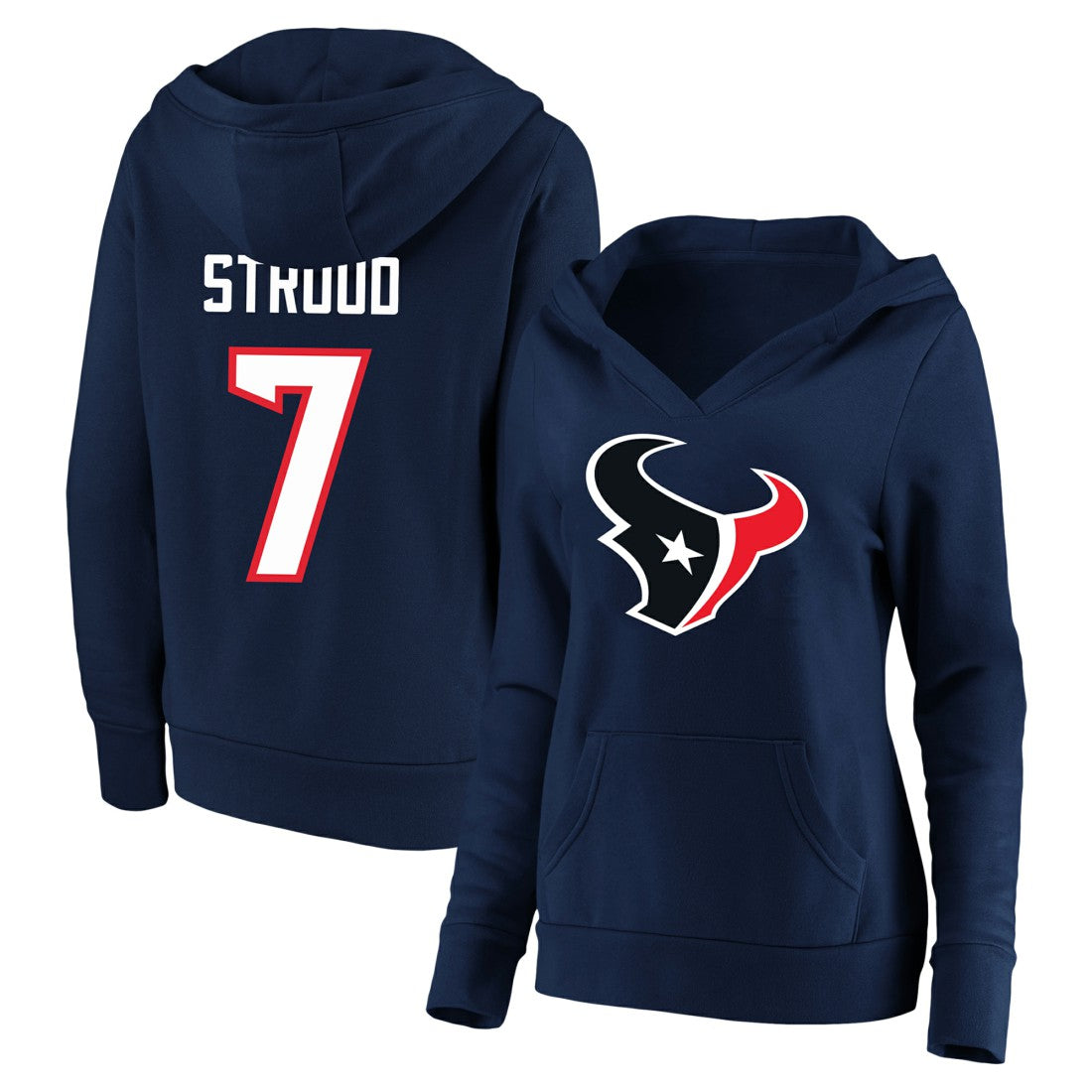 C.J. Stroud Houston Texans Women's Plus Size Player Name & Number V-Neck Pullover Hoodie Navy - Fanatics