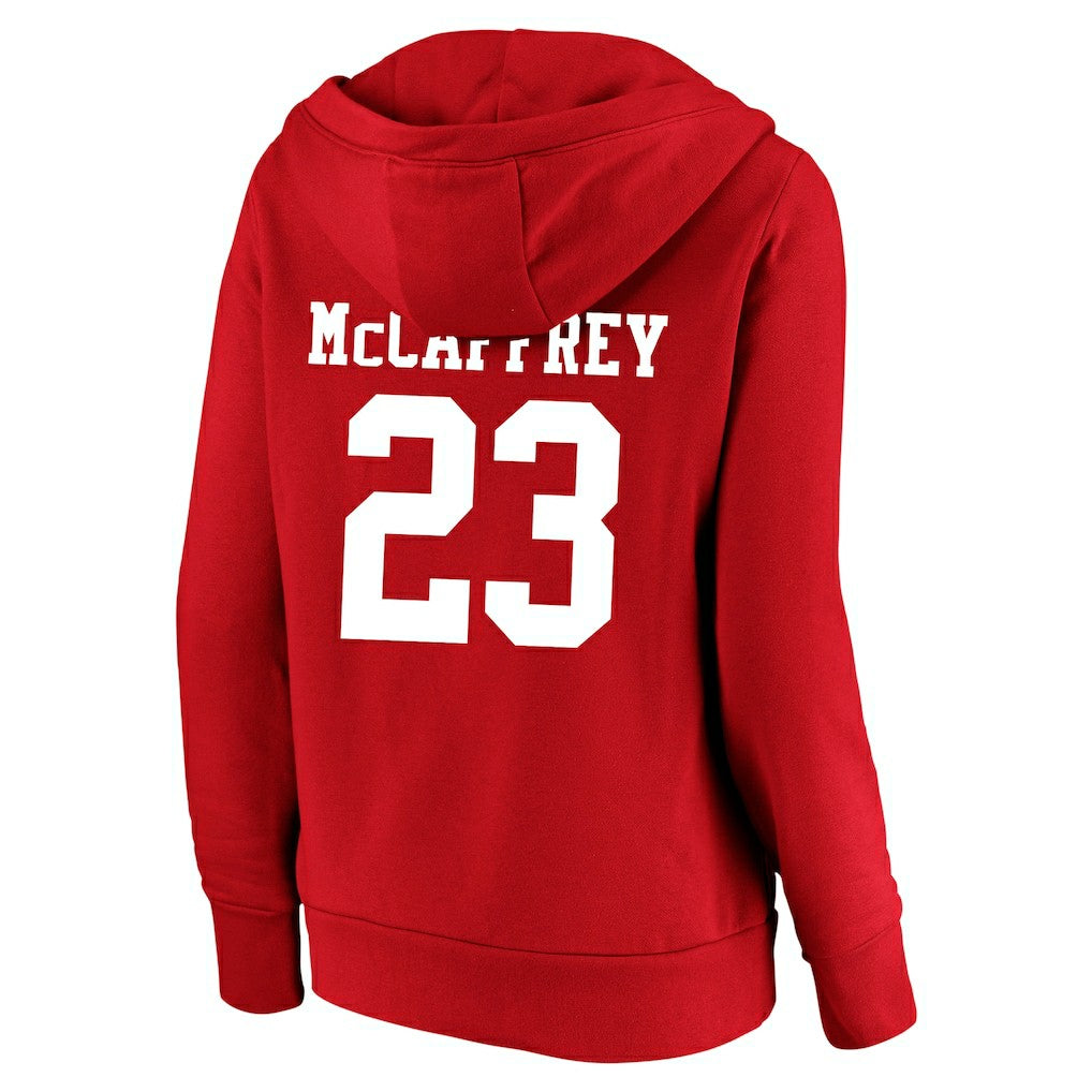 Christian McCaffrey San Francisco 49ers Women's Plus Size Player Name & Number V-Neck Pullover Hoodie Scarlet - Fanatics