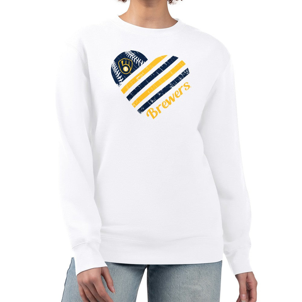 Milwaukee Brewers G-III 4Her by Carl Banks Women's Heart Logo Fleece Pullover Sweatshirt Clearance