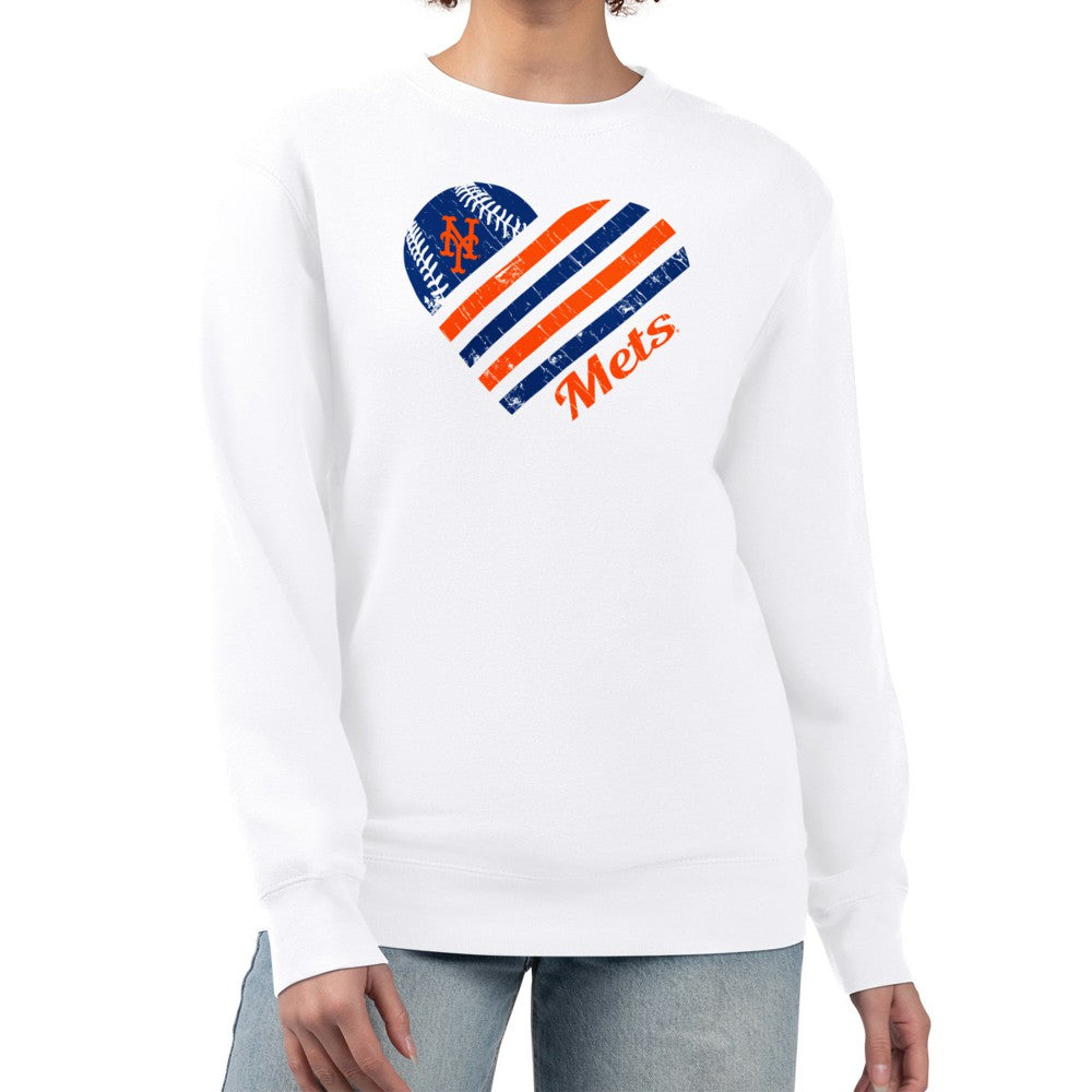 New York Mets G-III 4Her by Carl Banks Women's Heart Logo Fleece Pullover Sweatshirt Sale