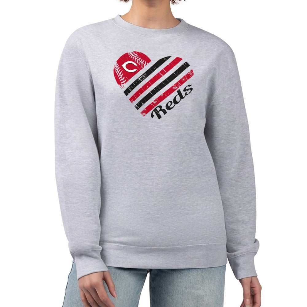 Cincinnati Reds G-III 4Her by Carl Banks Women's Heart Logo Fleece Pullover Sweatshirt Clearance