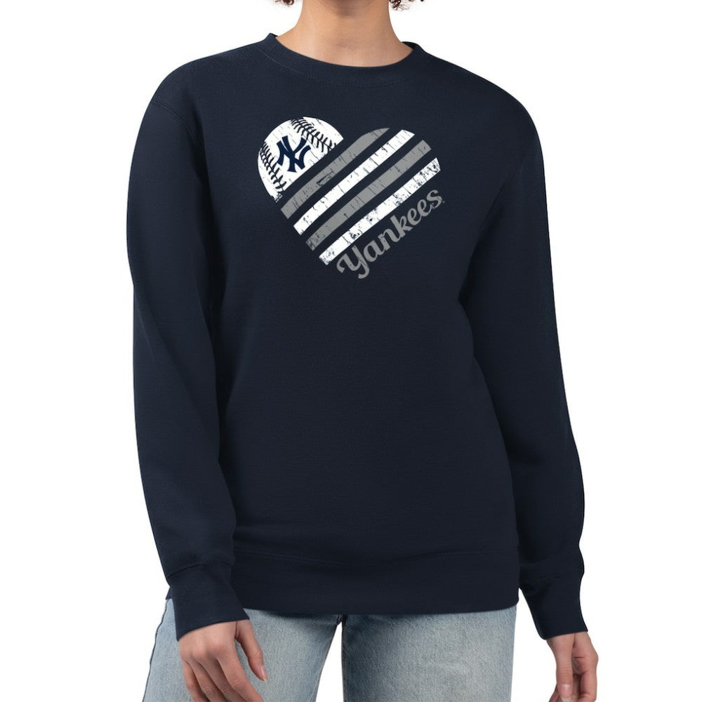 New York Yankees G-III 4Her by Carl Banks Women's Heart Logo Fleece Pullover Sweatshirt Clearance