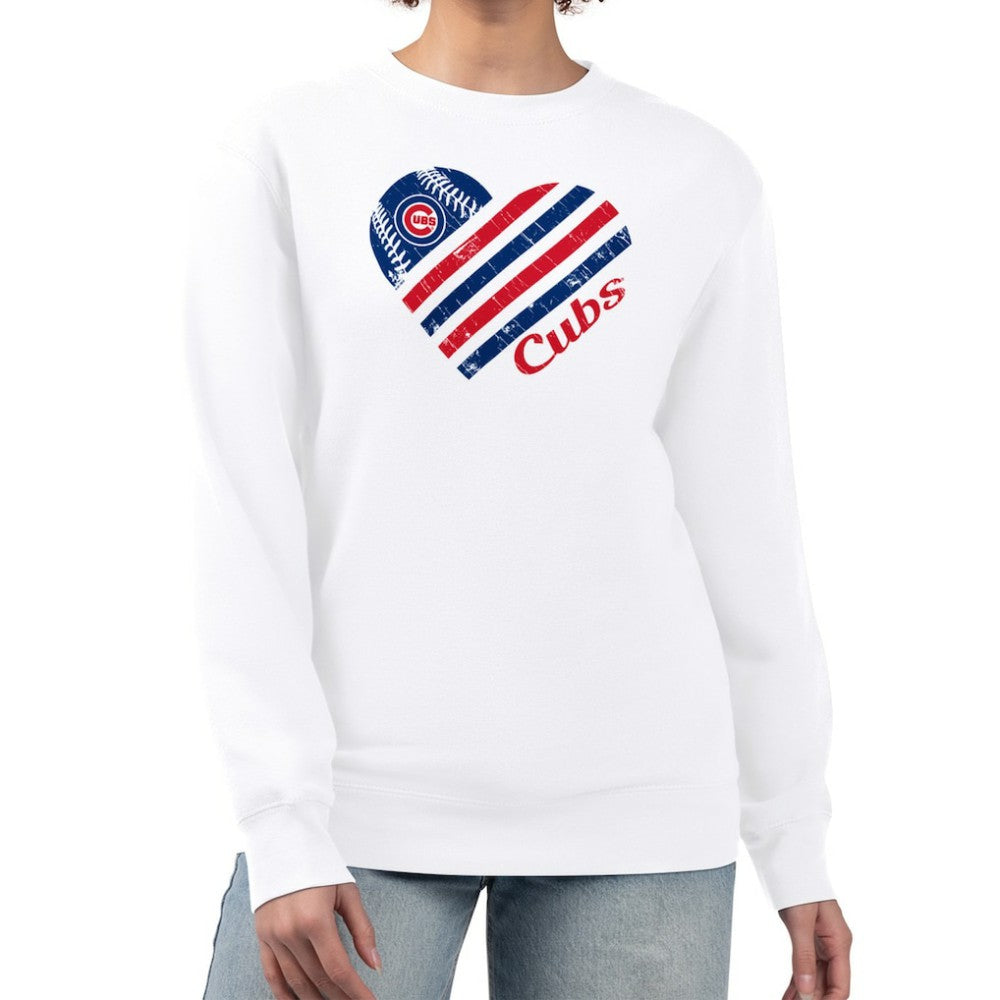 Chicago Cubs G-III 4Her by Carl Banks Women's Heart Logo Fleece Pullover Sweatshirt Sale